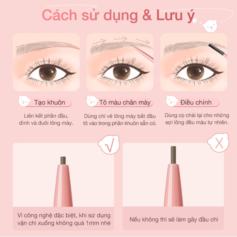 Chì kẻ lông mày Pink Bear màu lì siêu mịn mượt 5 màu tùy chọn 0.03g | BigBuy360 - bigbuy360.vn