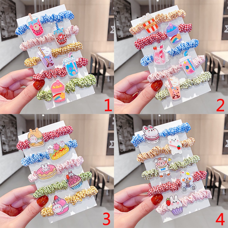 Set 5 dây buộc tóc co giãn họa tiết hoạt hình dễ thương cho bé gái