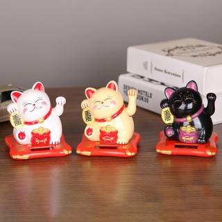Mô hình mèo may mắn ngoắc tay màu đen/trắng/vàng trang trí nhà dễ thương 3.5/2.5inch