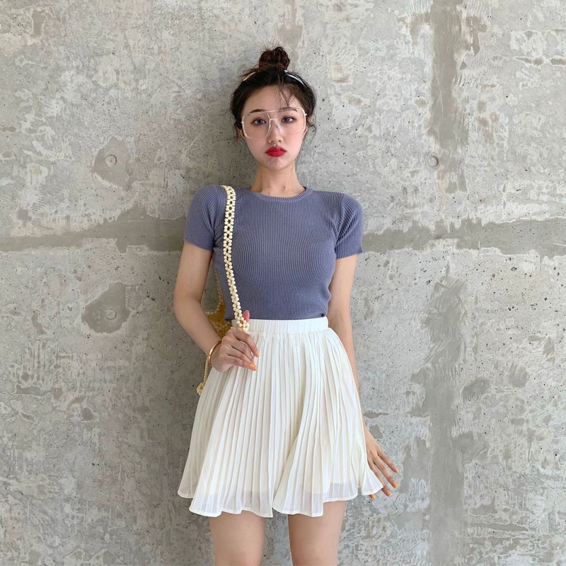 Áo Thun Croptop Dệt Kim Tay Ngắn Cổ Tròn Màu Sắc Kẹo Ngọt Phong Cách Đơn Giản Thời Trang Mùa Hè Cho Nữ