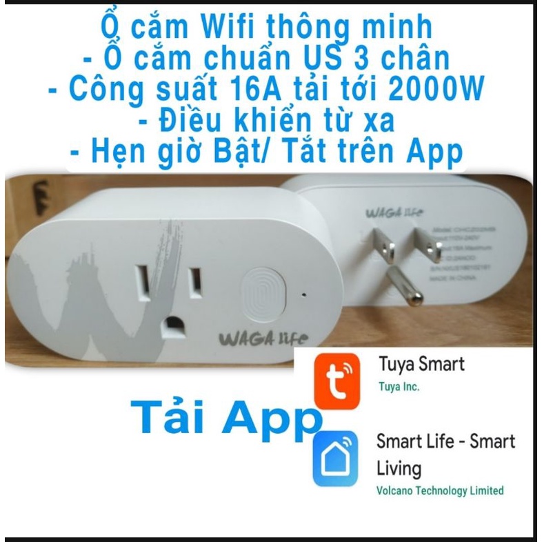 Ổ CẮM WIFI thông minh. Kết nối ứng dụng Tuya/ Smart life, Google Home, Amazon Alexa