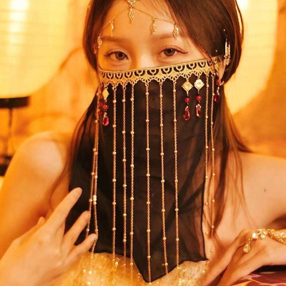 Mạng Che Mặt Chống Tia Cực Tím Phối Tua Rua Phong Cách Hanfu Cổ Điển|Phụ Kiện Hán Phục Phong Cách Trung Hoa