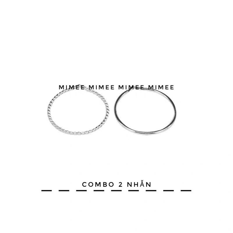 Nhẫn mạ bạc S925, set hai chiếc trơn unisex mix phối hợp phụ kiện trang sức phong cách Hàn Quốc Mimee