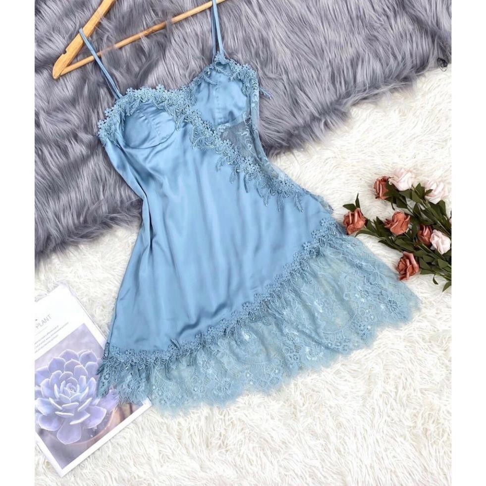 Váy Ngủ 2 Dây Chất Lụa Phối Ren Cao Cấp - Đầm Ngủ Sexy Có Kèm Quần + Mút Ngực Gợi Cảm Quyến Rủ | Hân Fashion | BigBuy360 - bigbuy360.vn
