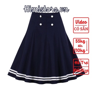 [CÓ SẴN] CHÂN VÁY BIG SIZE MIDI XANH ĐEN TRƠN CÔNG SỞ HM362 THƯƠNG HIỆU HIMISTORE
