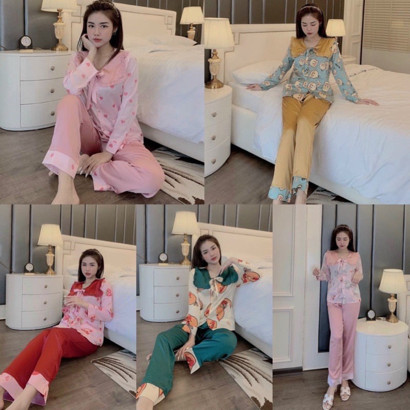 Đồ Bộ Pijama Satin Lụa Hình Tay Dài Quần Dài