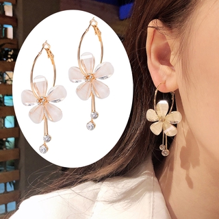 Korean Fashion Temperament Round Flower Long Pendant Earrings