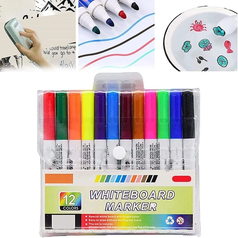 Set 12 Bút Lông Nhiều Màu Sắc Không Độc Hại Không Độc Hại Kèm Bút Lông Viết Bảng Đen
