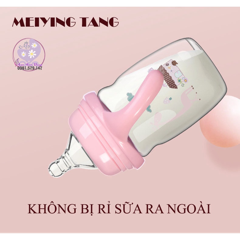 Bình sữa cổ rộng vừa máy Avent/ Spectra dung tích 220ml có tay cầm - Meiying Tang PPSU với núm ti siêu mềm van chống sặc