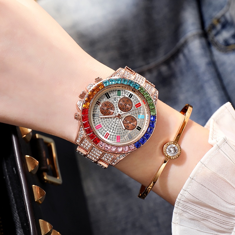Đồng Hồ Mặt Tròn Đính Đá Sang Trọng Thời Trang Cho Nữ