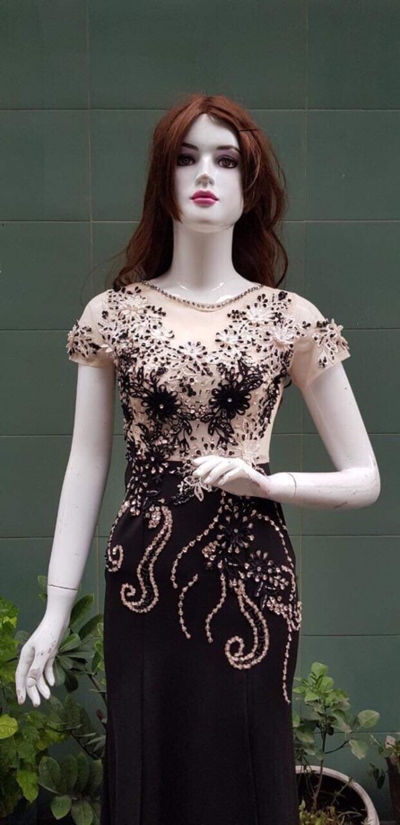 Đầm maxi body dạ hội kết hoa nổi và kim sa TRIPBLE T DRESS- size M/L/XL (kèm ảnh thật) MS28Y