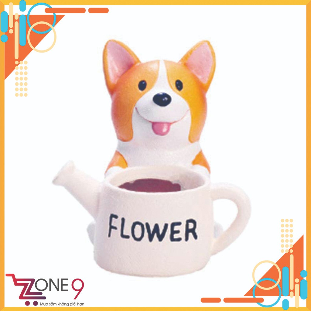 [Ảnh Thật] Chậu trồng cây hình Chó Corgi lè lưỡi ôm bình tưới Flower đáng yêu để bàn trang trí quà tặng