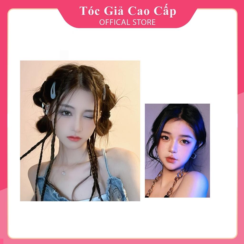 Tóc giả cột thun bính kèm nơ, cổ trang, mẫu mới