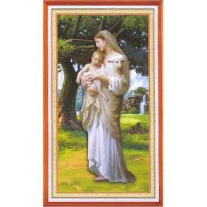 Tranh thêu chữ thập Đức Mẹ Maria Bồng Chúa Và Cừu Con A1095 (42x74cm) chưa thêu
