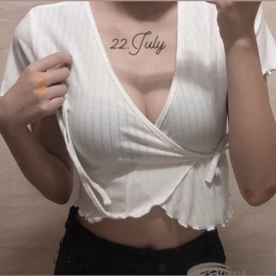(Chuẩn) Áo croptop kiểu cổ xẻ có dây buộc tùy chỉnh ôm form hot hit. Áo croptop đắp chéo tay ngắn siêu hot (ảnh thật)