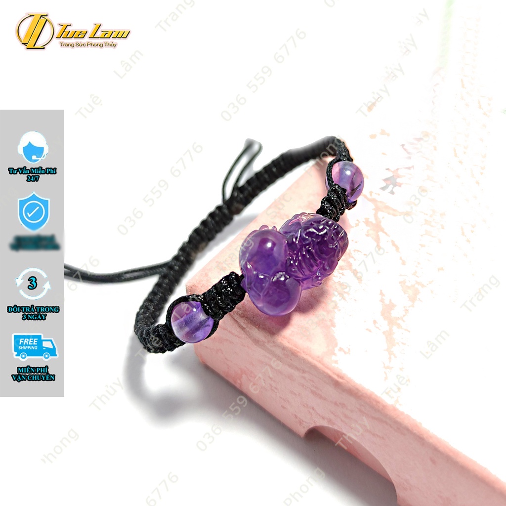 Vòng tay may mắn nữ dây chỉ bện tỳ hưu tài lộc màu tím hợp mệnh hỏa thổ - Tuệ Lâm
