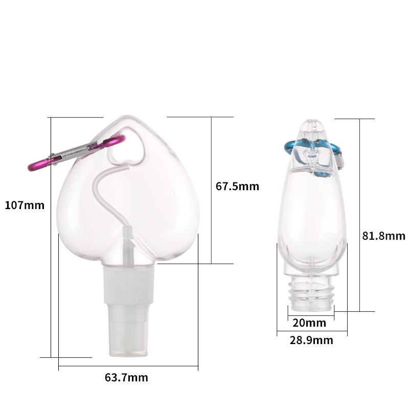 Bình xịt rỗng 30/50ml hình trái tim có móc khóa tiện dụng cho du lịch