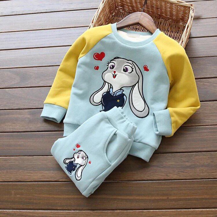 Bộ quần áo thu đông Habi Fashion Họa Tiết  thỏ tim dễ thương cho bé 10-23kg