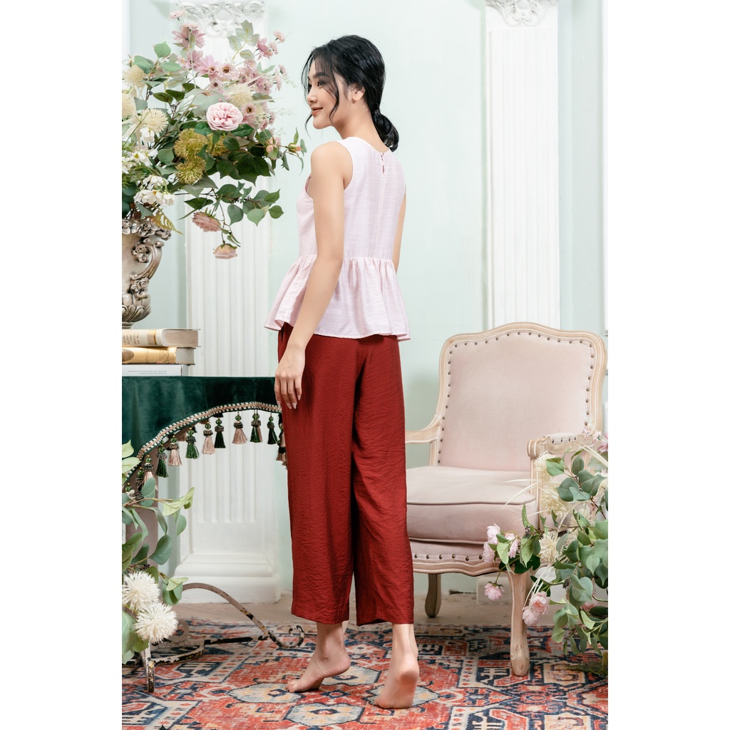 Đồ bộ mặc nhà nữ Freedy sát nách thêu vải đũi bamboo WBS2208