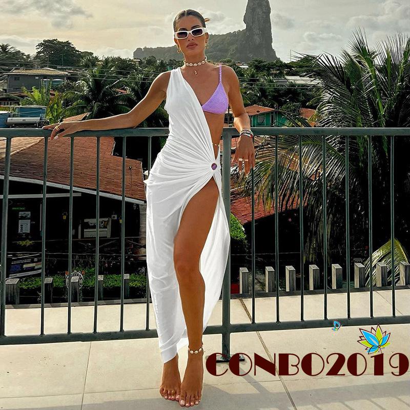 HGM-Women Party Dress, Sleeveless One-shoulder Hollowed Slit Cocktail Beach Long Dress