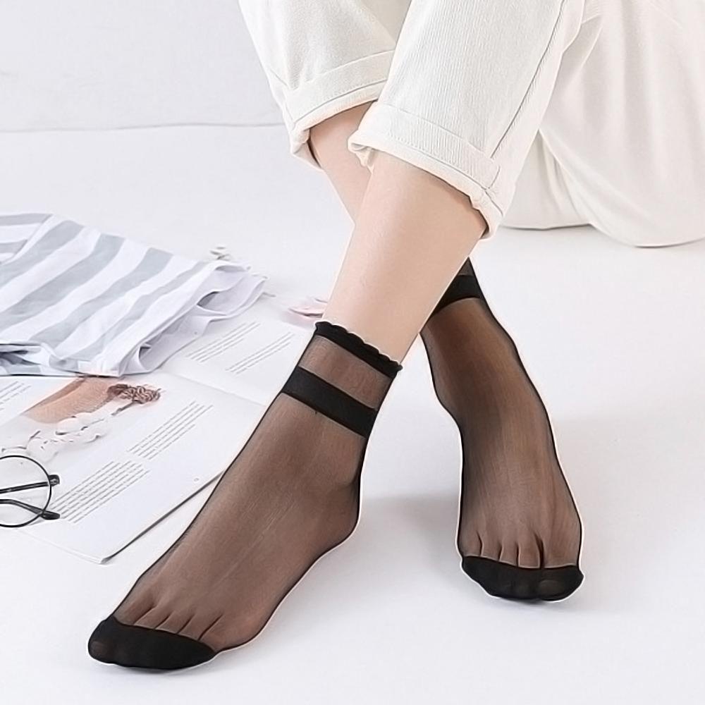 Set 5 Đôi Vớ Trong Suốt Phối Ren Thời Trang Cho Nữ