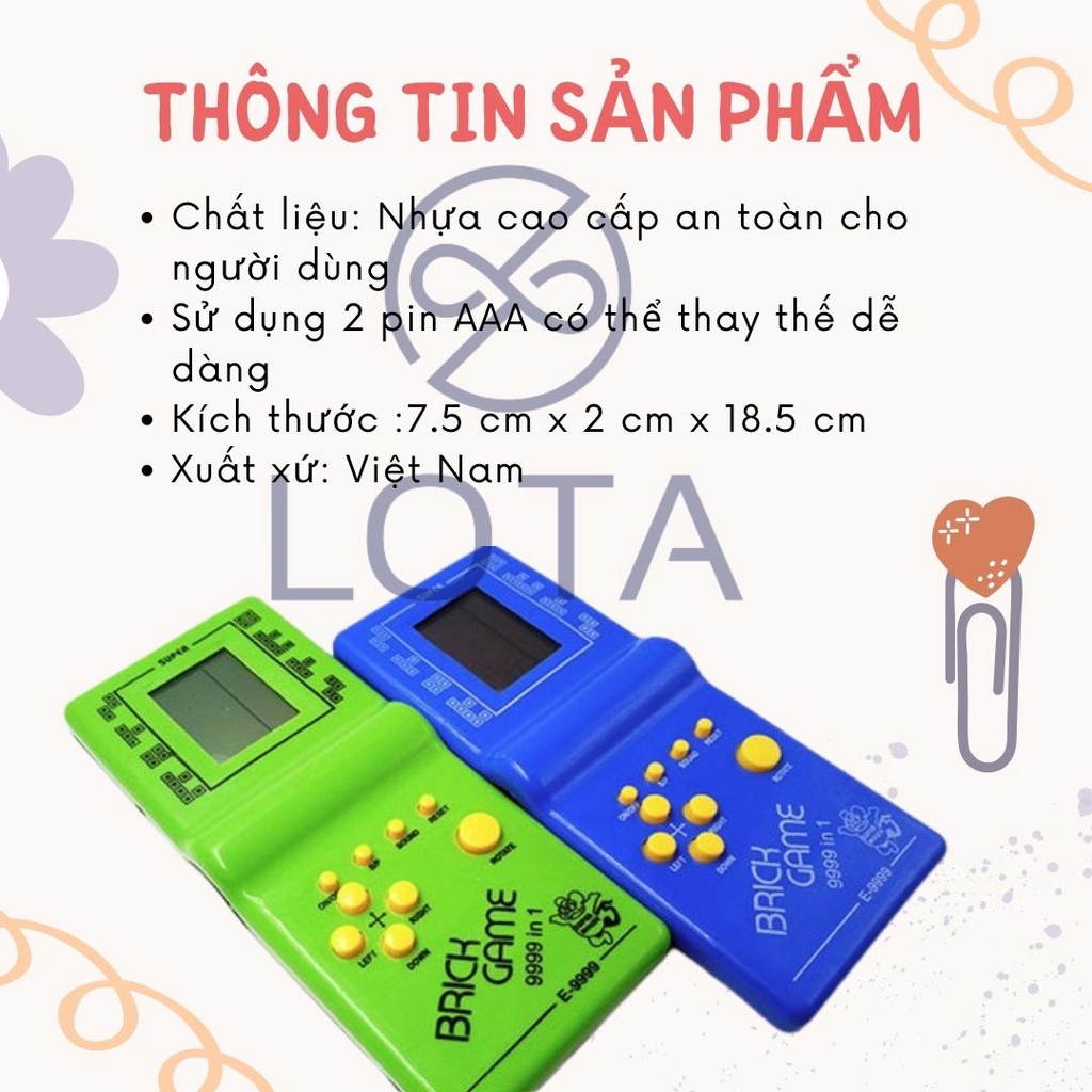 MÁY CHƠI GAME 4 NÚT XẾP GẠCH HUYỀN THOẠI, bấm điện tử tay cầm trắng đen dùng pin, trò chơi ký ức tuổi thơ rắn ăn mồi