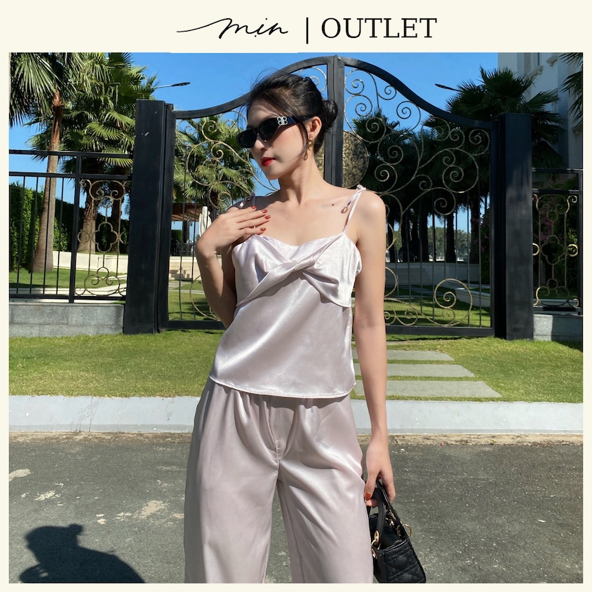 Bộ Lụa Mát Mịn 2 dây cột Xoắn nơ ngực màu Hồng S M L XL