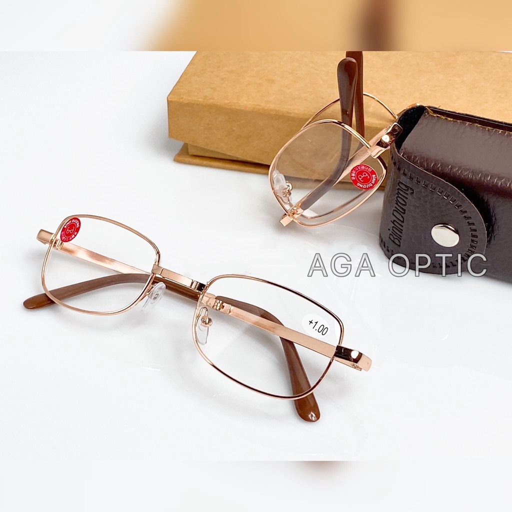 Kính Lão Đọc Sách Gọng Gập Cho Nam Nữ, Tặng Kèm Bao Da Và Khăn Lau Kính