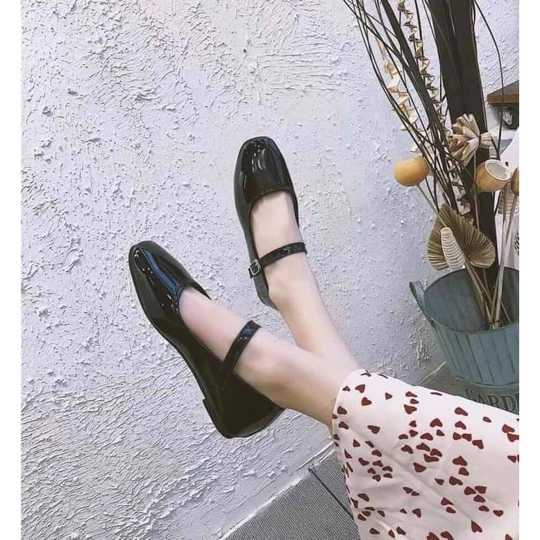 Giày bệt vintage mũi vuông da bóng | BigBuy360 - bigbuy360.vn