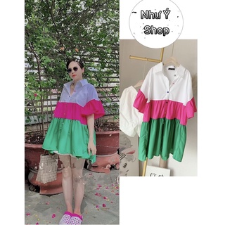 Set bộ đồ nữ áo sơ mi phối màu + quần đùi đi chơi đi dạo phố