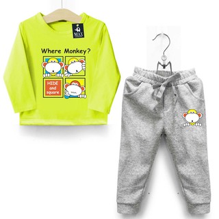 Bộ dài tay vải cực chất cho bé trai hoặc gái Monkey 1-5 tuổi