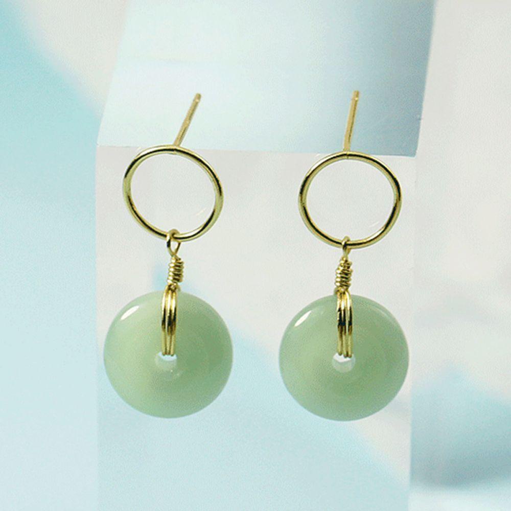 Bông Tai Mặt Tròn Màu Xanh Lá / Trắng Phong Cách Hàn Quốc Thời Trang Cho Nữ