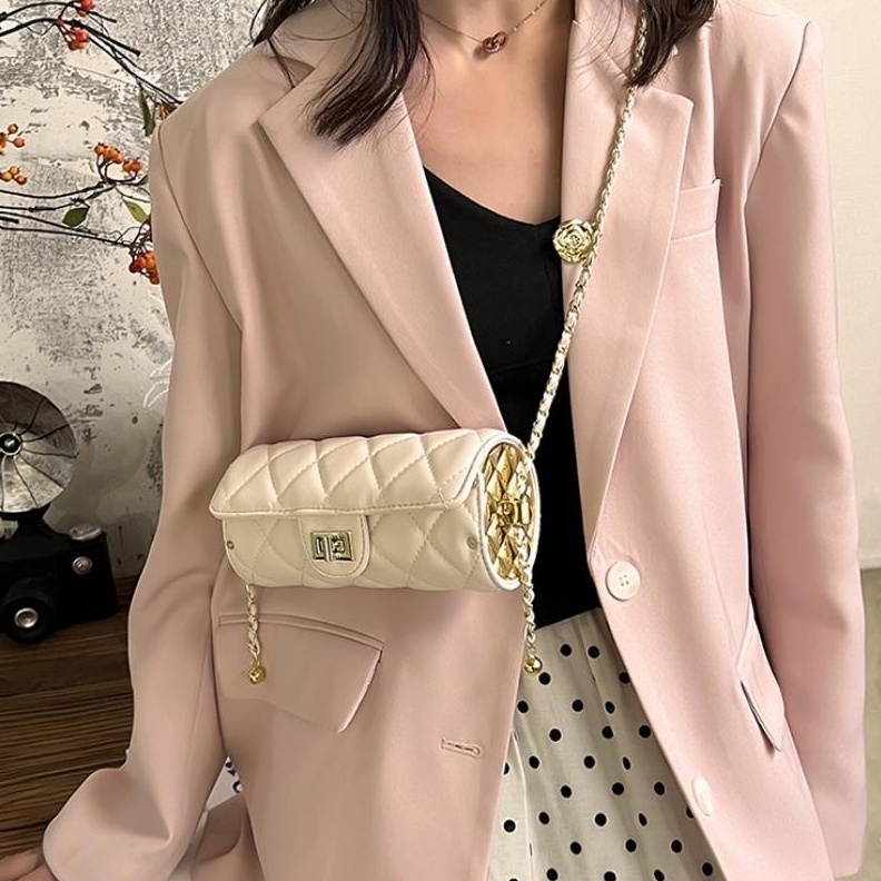 Túi đeo chéo nữ mini Tuinhacam túi hình trụ đeo chéo đi chơi trần trám dây da phối xích hàng đẹp phong cách Hàn Quốc 039