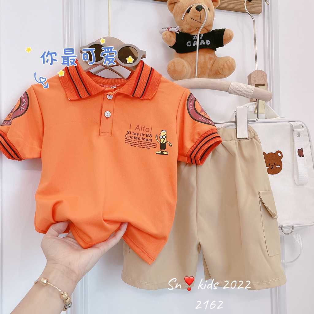 Quần áo bé trai, set bộ áo có cổ họa tiết ALTO kèm quần kaki mềm túi hộp cực chất cho bé