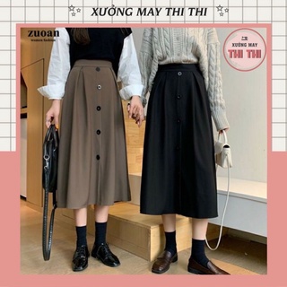 Chân váy dài ulzzang dáng xòe midi 5 cúc CV9