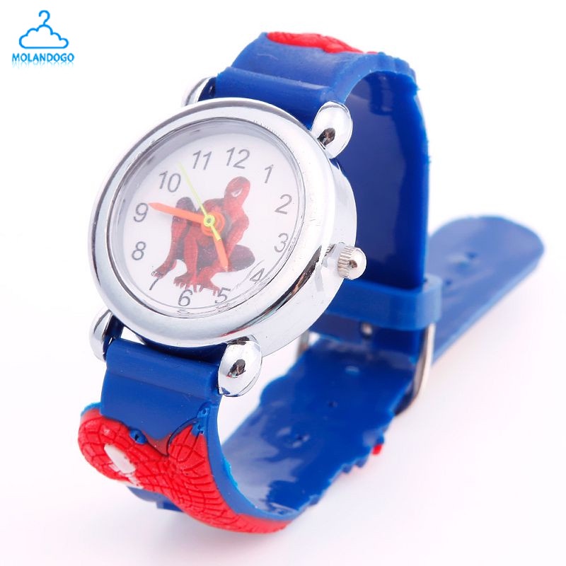 Đồng hồ đeo tay mặt analog quartz làm từ da cao su phong cách spiderman màu xanh dương đỏ thời trang cho bé trai