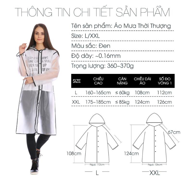 Áo mưa thời thượng size L (160-170cm) - Home and Garden