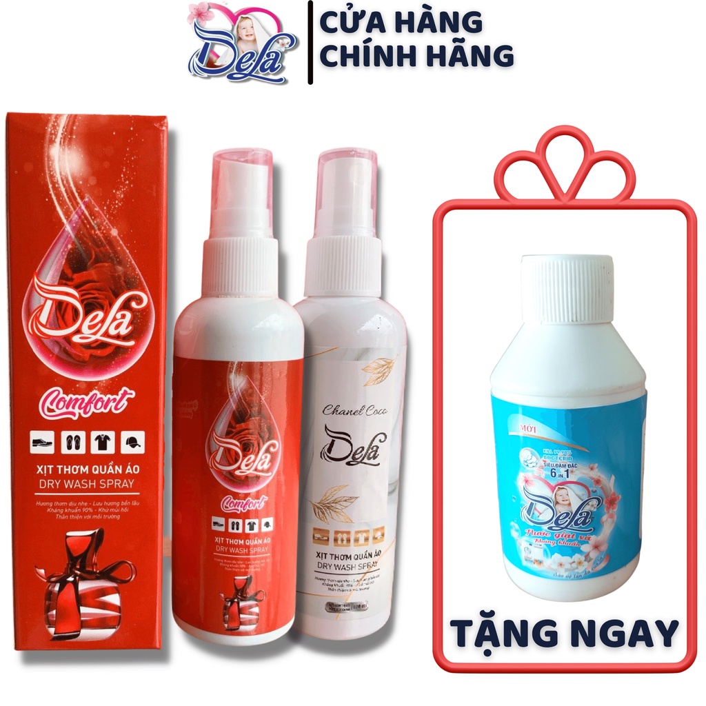 Combo 2 chai xịt xả vải khô DELA lưu hương tới 1 tuần hương cá ngựa comfor channel