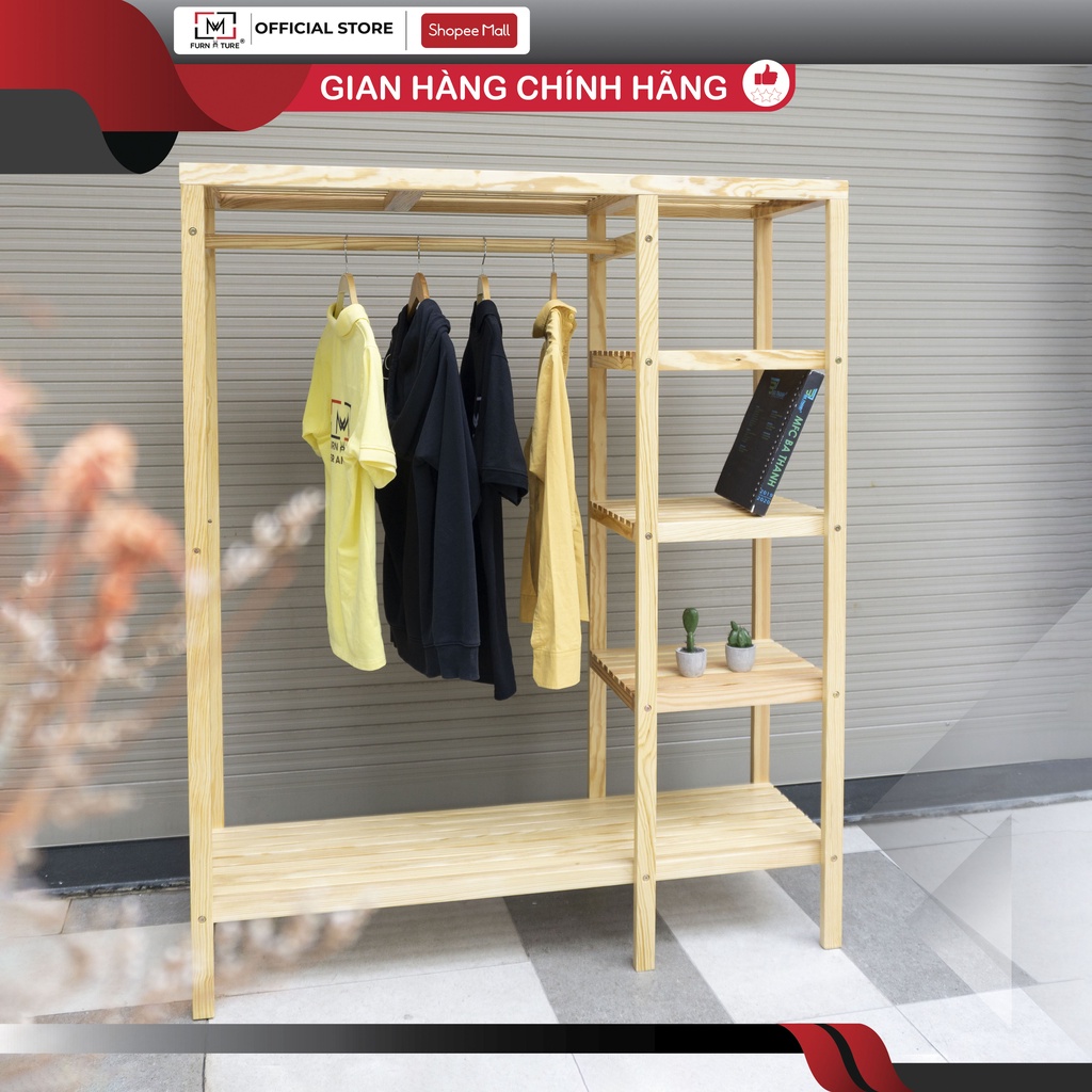 Tủ treo quần áo liền kệ màu gỗ big size thương hiệu MW FURNITURE - Double hanger closet