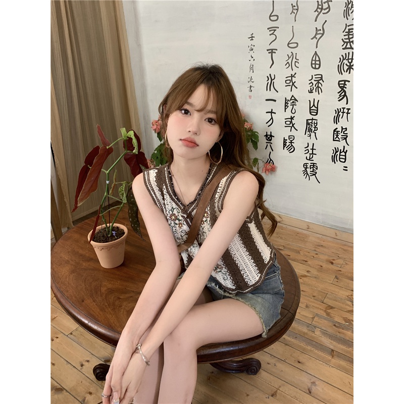 Áo hai dây ZHELIHANGFEI lưng cao phong cách retro Mỹ quyến rũ