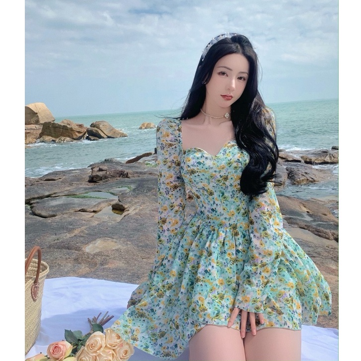 Đầm dáng xòe hoa nhí tay dài Emilyshop ulzzang