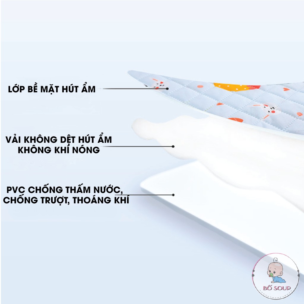 Tấm lót chống thấm cho bé gồm 3 lớp, miếng lót em bé thay bỉm có thể giặt được Shop Bố Soup