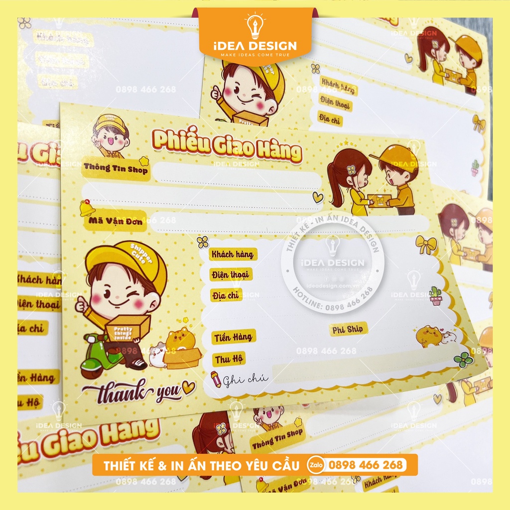 Phiếu Giao Hàng CÓ KEO, Nhãn dán phiếu Ship có mã vận đơn - Size 10x14cm - Mẫu YELLOW SHIPPER màu vàng - iDea Design