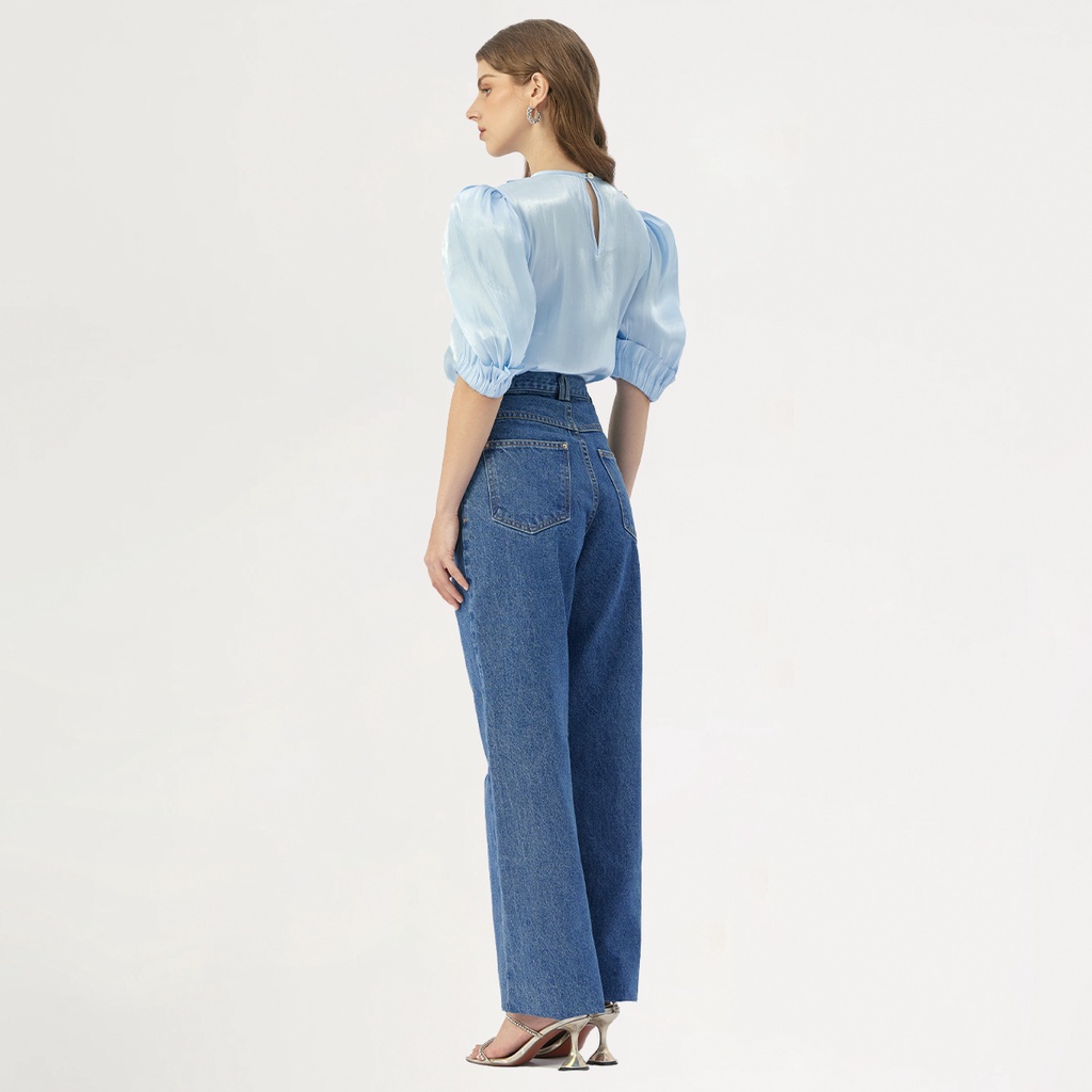 DEAR JOSÉ - Áo kiểu bèo viền ngọc trai Frida vải organza xanh ánh kim