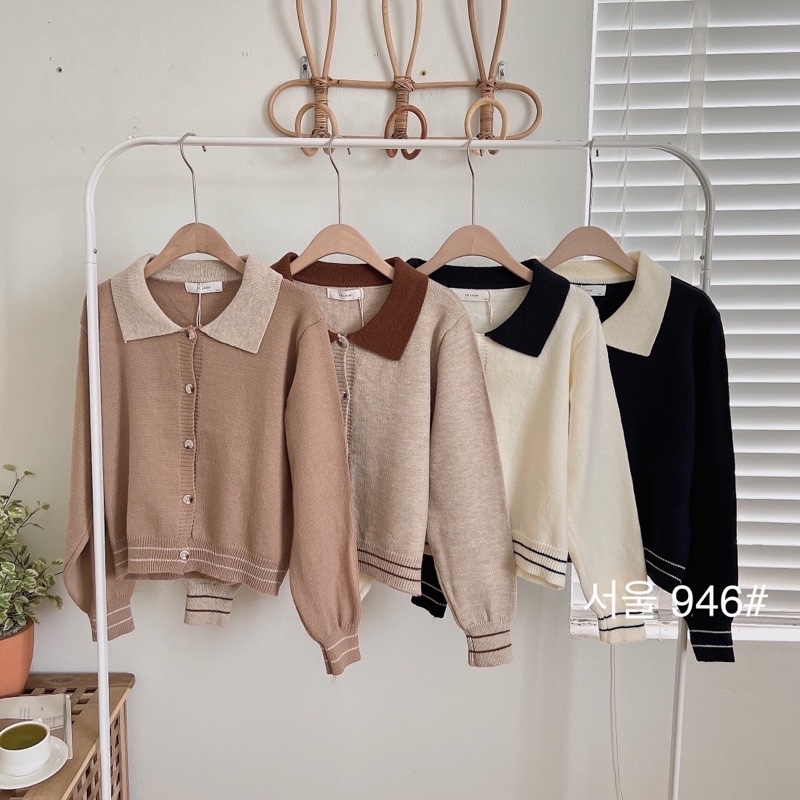 Áo len cổ bẻ phối ( ảnh thật, có sẵn)