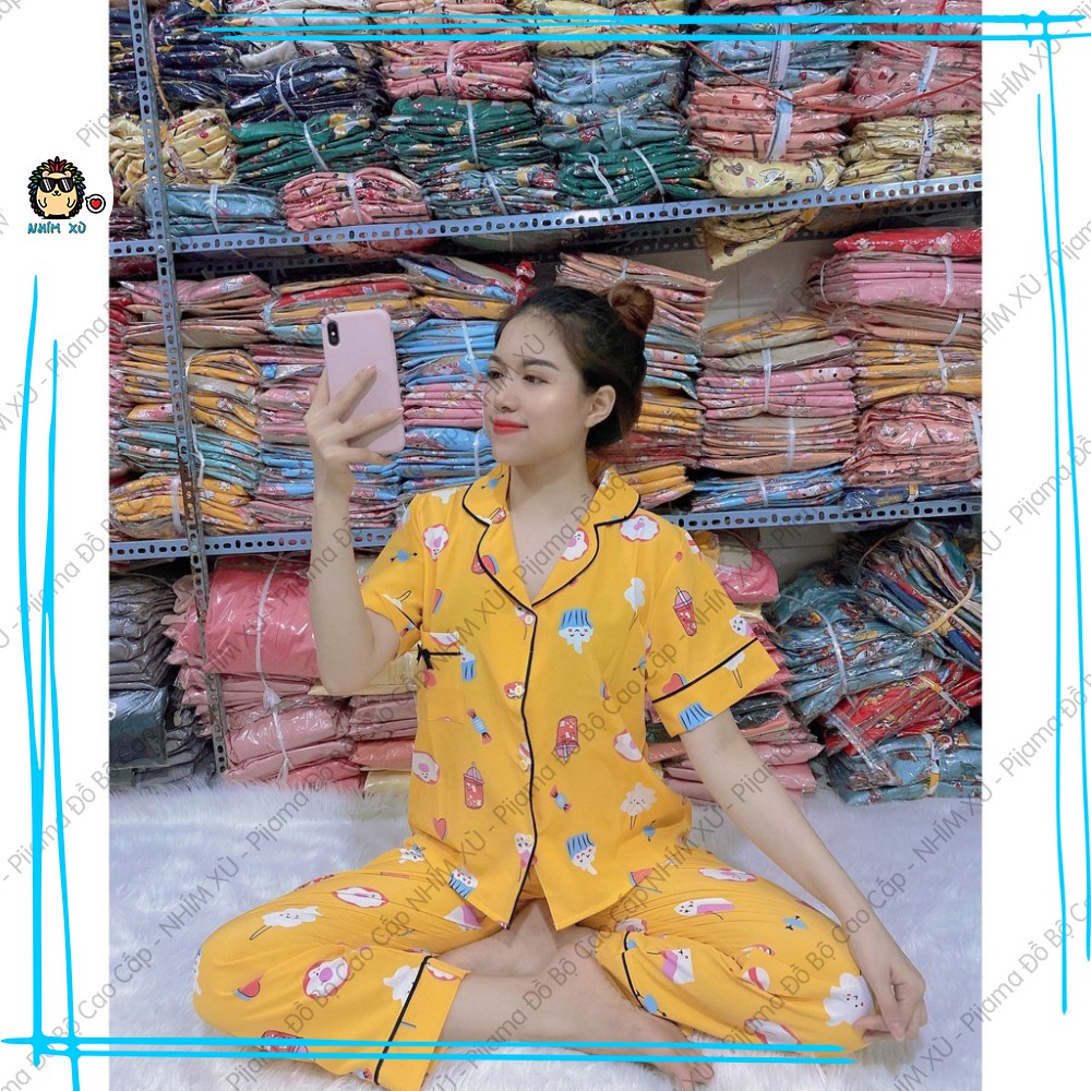 Đồ Bộ Ngủ Pijama Mặc Nhà Áo Tay Ngắn Quần Dài Vải Satin Cao Cấp Ice Cream cute chibi | BigBuy360 - bigbuy360.vn