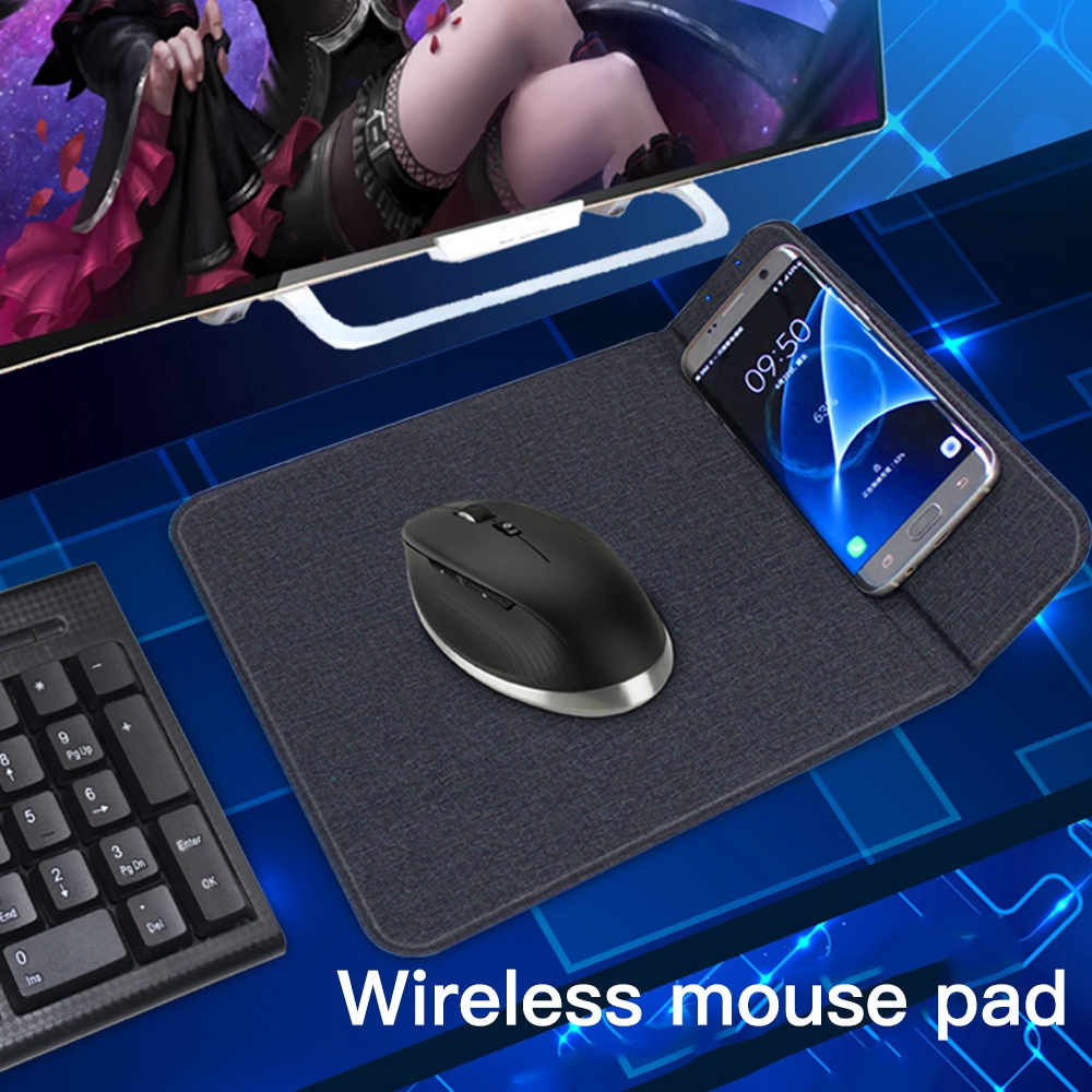 Black 5W Wireless Charging Mouse Pad Mobile Phone Wireless Charger Fast Charging Mouse Pad Mat PU Leather Mousepad for Smartphone