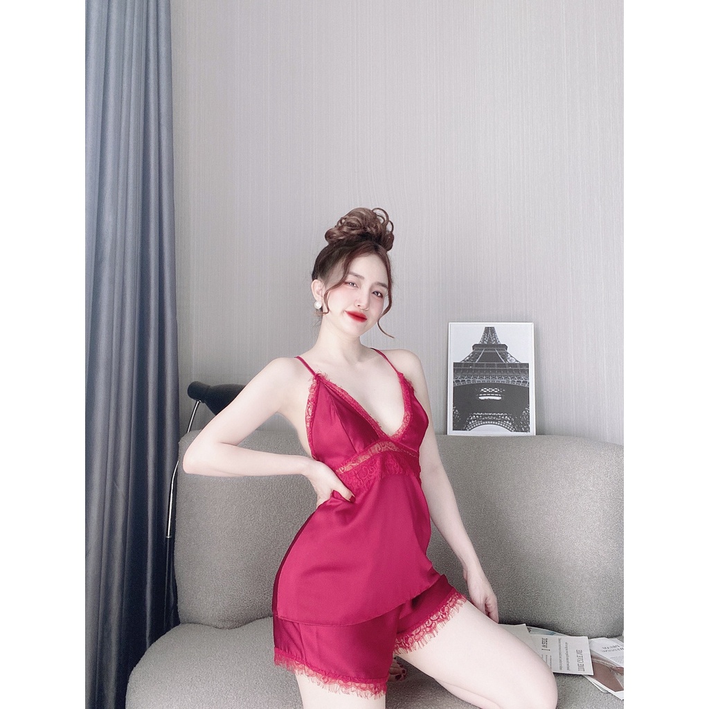 Đồ ngủ nữ sexy hai dây phối ren gợi cảm lụa satin mềm mịn thoáng mát AN57 - D'lavia | BigBuy360 - bigbuy360.vn