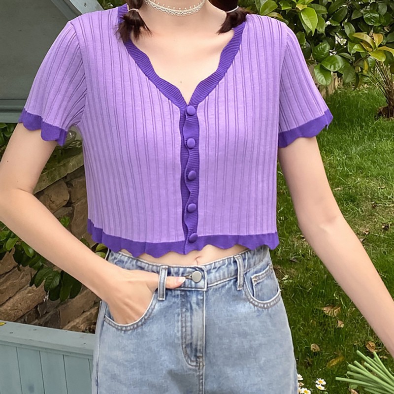 Áo Khoác Cardigan Dệt Kim Tay Ngắn Cổ Chữ V Dáng Rộng Thời Trang Mùa Hè Cho Nữ