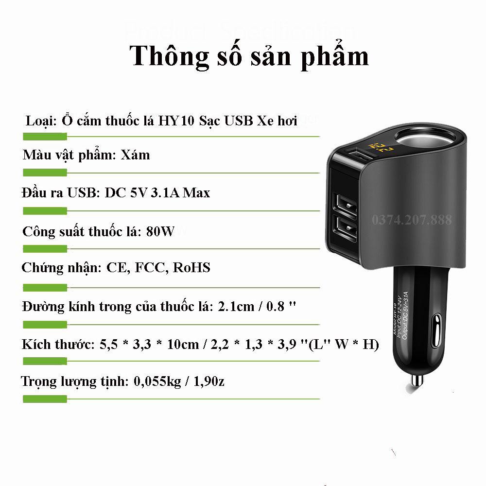 Tẩu sạc-Tẩu Sạc Nhanh ô tô, xe hơi Hyundai Chính Hãng Gồm 1 Tẩu Tròn (3 USB Nhỏ) - Có đèn led báo điện áp ac quy